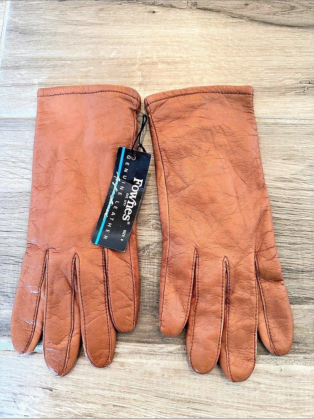 NWT Deadstock Vintage Fownes 8 Genuine Leather Gloves with Acrylic Lining Brown